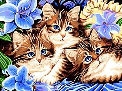Set mozaiku me diamante Three Kittens, tablo dekorative, shumëngjyrëshe