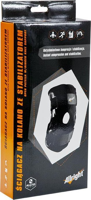 Држач за колено Allright Knee Support With Stabilizer, неопрен, со странични шини, црна
