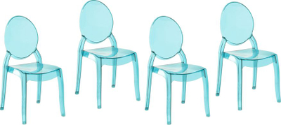 Set karrigesh ngrënieje pa mbështetëse, polikarbonat, që grumbullohen, blu transparente