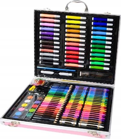 Set artistik për kalama me unicorn, 150 pjesë, në valixhe, rozë