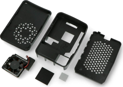 Kuti Argon40 Argon Poly+ për Raspberry Pi 4B, me ventilator, me vrima ajrimi, e zezë