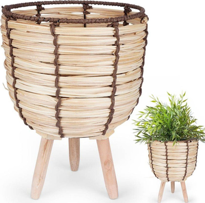 Vazo dekorative me këmbë Vilde Flower Pot Stand, 28.5cm, shportë druri, bezhë natyrale