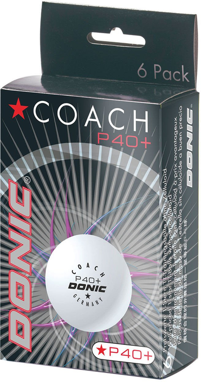 Toptha pingpongu Donic Coach P40+, 40mm, set 6 copë, i bardhë
