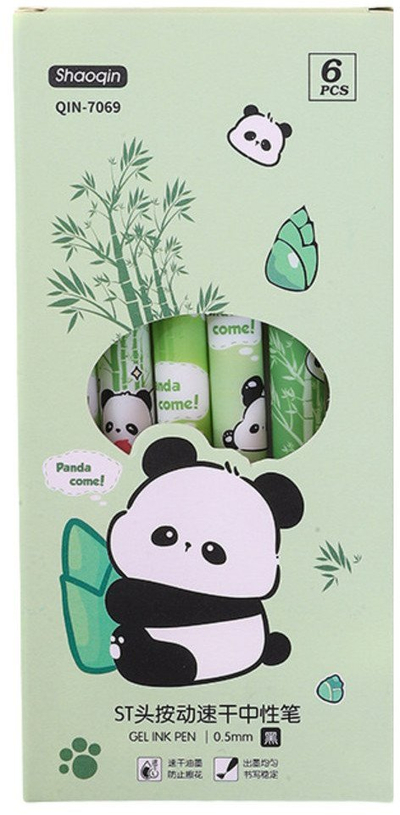 Set stilolapsa xheli Panda Bamboo, 0.5mm, bojë e zezë, 6 copë