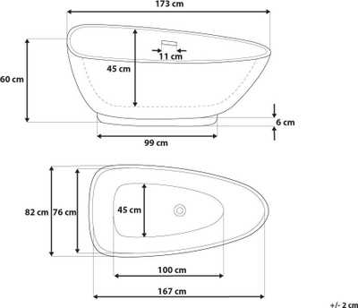 Kadë freestanding GUIANA, 1730 x 820 mm, akrilik, e kuqe