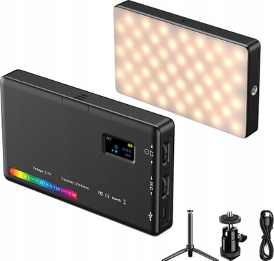 Dritë LED Apexel APL FL07, 140 RGB, bateri 3100 mAh, me tripod, e zezë