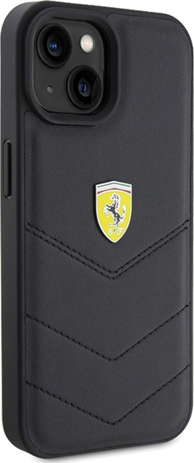 Këllëf telefoni Ferrari Twist Metal Logo për iPhone 15 6.1", eko lëkurë, i zi