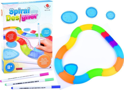 Set vizatimi Spirograph CREATIVE Spirals TA0080, shabllone gjeometrike, me markera shumëngjyrëshe