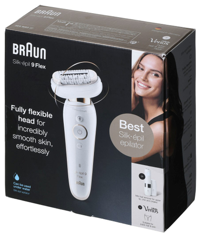 Depilator Braun Silk-épil 9 Flex SES 9003 3D, kokë fleksibile, përdorim në të thatë dhe në dush, i bardhë