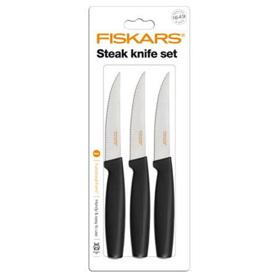 Set thika Fiskars 1014280, për biftek, 3 copë, zezë