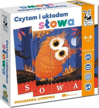 Puzzle shkronjash Kapitan Nauka Owl Set, 17 puzzle, lojë me mësim, shumëngjyrësh