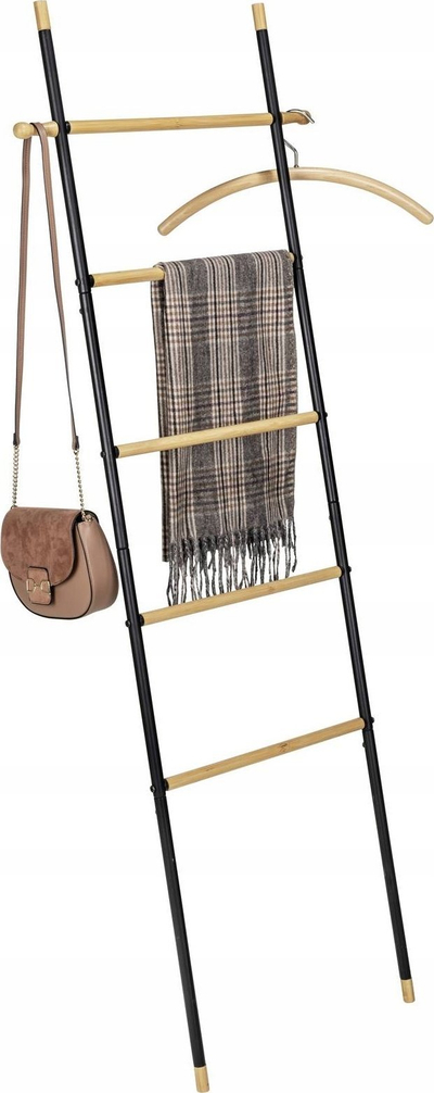 Shkallë peshqirësh WENKO Loft, 5 nivele, çelik dhe bamboo, e zezë