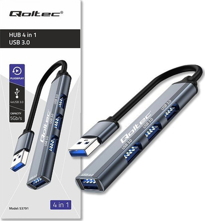 HUB USB Qoltec 4in1, 4x USB 3.0, 5 Gb/s, grafit