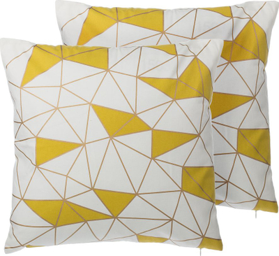 Set jastëkësh dekorativë Beliani CLARKIA, 45x45cm, pambuk, të verdhë e bardhë