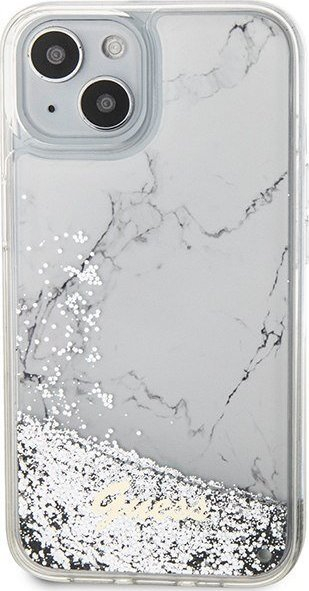 Mbrojtëse telefoni Guess GUHCP14SLCSGSGH për iPhone 14, hardcase Liquid Glitter Marble, e bardhë