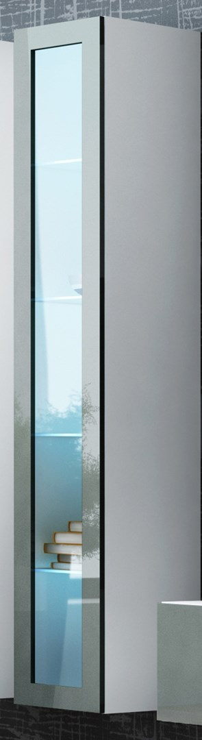 Vitrinë muri Vigo 180, me xham, 180x40x30cm, e bardhë gri