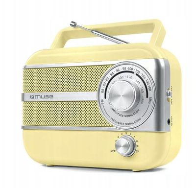 Radio analoge MUSE M-056SC, 2 banda FM MW, hyrje AUX, e verdhë stil i vjetër