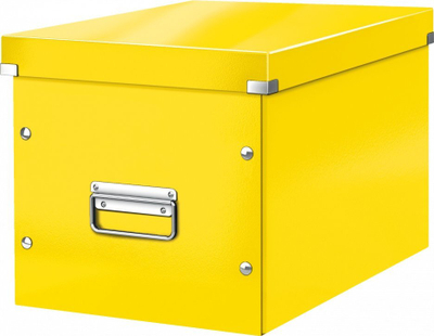 Kuti ruajtje Leitz Wow Click &amp; Store Cube Large, karton i fortë, e verdhë