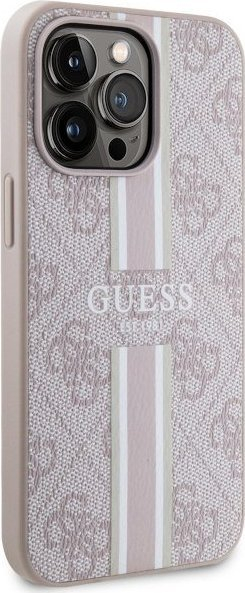 Mbulesë telefoni Guess GUHMP13XP4RPSP për iPhone 13 Pro Max, koleksioni 4G Printed Stripes, me MagSafe, rozë