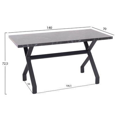 Tavolinë kuzhine Lana HM18221.02, melaminë mermer i zi, metal, 140x70x72.5 cm