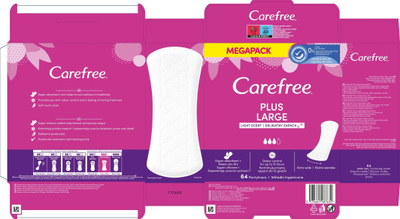 Peceta higjienike Carefree Plus Large Unscented, përditshme, 64 copë, të bardha