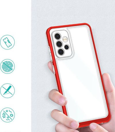 Maskë telefoni për Samsung Galaxy A33 5G, transparente, 3 në 1, me kornizë të kuqe