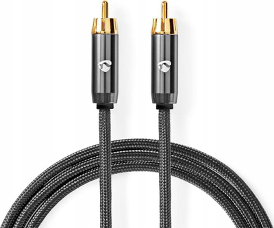 Kabllo subwoofer Nedis Profigold Fabritallic, 5 m, RCA mashkull-mashkull, gri metalike