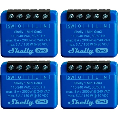 Relé smart Shelly Plus 1 Mini Gen3, set ekonomik, 8A, blu