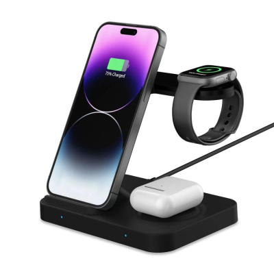 Karikues wireless Tech-Protect QI15W A37, 3 në 1, 15W, i zi