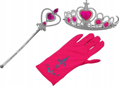 Set aksesorësh princeshe LEAN Toys Little Princess, shkop magjik kurorë doreza gërsheta, rozë