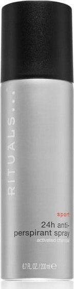 Sprej antiperspirant Rituals Sport 24 orë, 200 ml, gri me kapak të zi