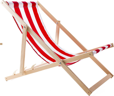 Столче за плажа WOODOK Beech, буково дрво, црвено-бели линии