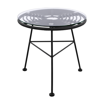 Tavolinë anësore Allegra HM5459.02, metal me wicker, sipërfaqe xhami, 45×46cm, e zezë