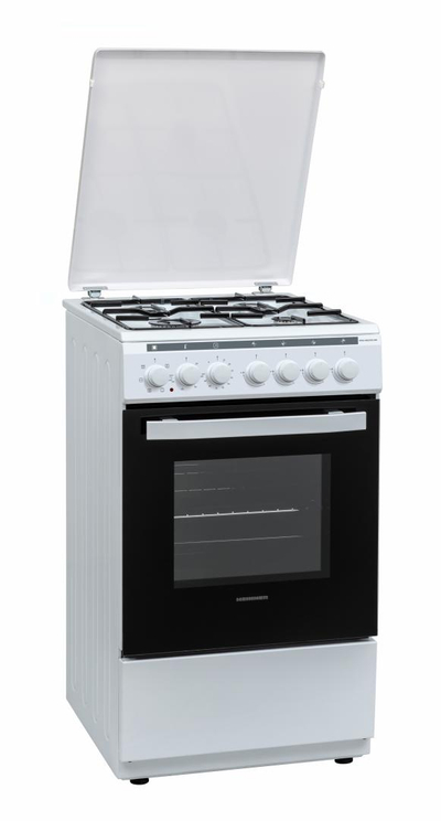 Shporet me gaz dhe elektrik Heinner HFSC-V60LITGC-WH, 4 vatra, 50x60 cm, i bardhë