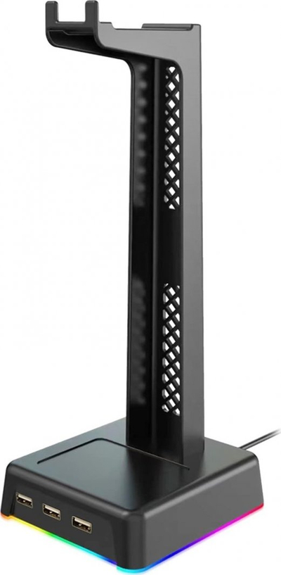 Mbajtëse për kufje Vakoss, 3x USB, RGB, e zezë