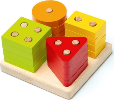 Lodër druri sorter Cubika Figura Gjeometrike Katror, 16 blloqe, 18m+, shumëngjyrëshe