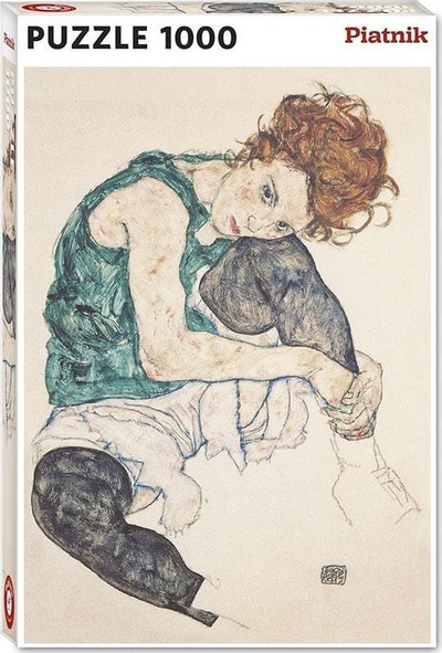 Puzzle Piatnik Schiele Seated Woman with Raised Knee, 1000 copa, 48 x 68 cm, shumëngjyrësh