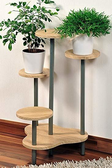 Stojkë lulesh Kesper, 4 rafte, MDF dhe metal, sonoma oak