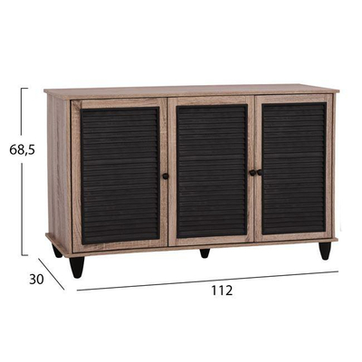 [OUTLET] Raft për këpucë 3-dyersh Sonama&e zezë 112×30×68.5 cm (HM2267.02), zezë