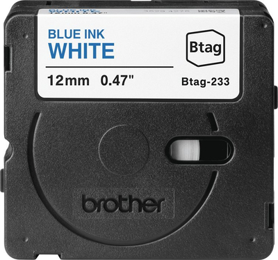 Rrip etiketimi Brother BTAG-233, 12mm, blue on white, i bardhë