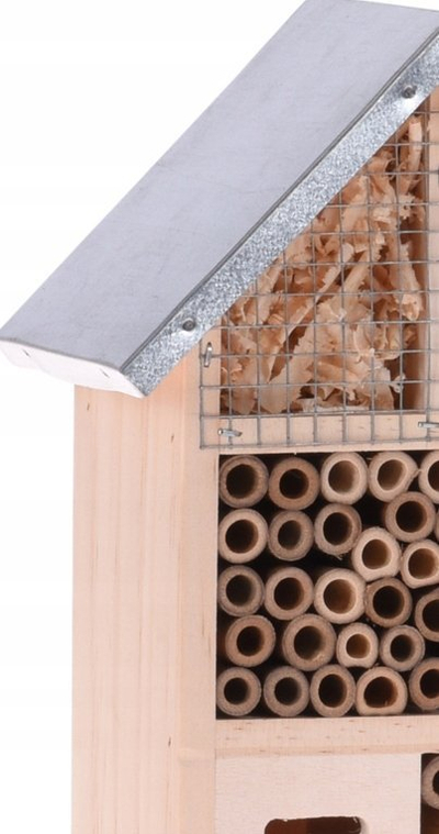 Hotel druri për insekte dhe bletë, i varur, me çati teneqeje, ngjyrë druri natyrale