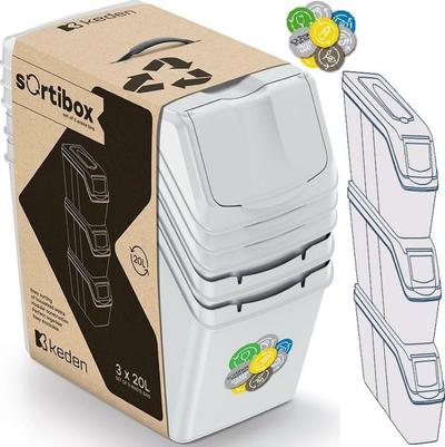 Kosh plehrash Keden Sortibox, set 3 x 20L, me kapak, gri