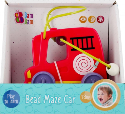 Lodër edukative BamBam Vehicle Maze Fire Brigade, makinë zjarrfikëse, mekanizëm tërheq prapa, e kuqe