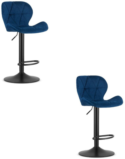 Set tabure LEOBERT Stool West, rrotulluese, kadife blu navy, bazë e zezë