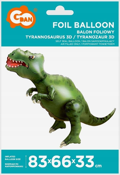 Балон фолија Цдан Тираносаурус 3D, 83x66x33 см, зелен