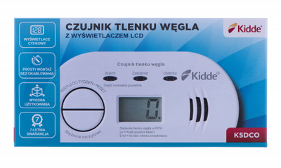 Detektor monoksidi karboni Kidde K5DCO, ekran LCD, jetë 10 vjet