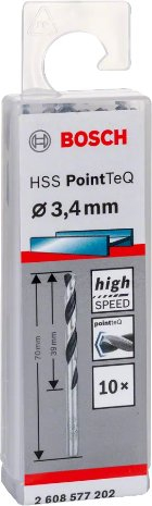 Set stërvitjesh për metal Bosch HSS PointTeQ, 3.4mm, 10 copë