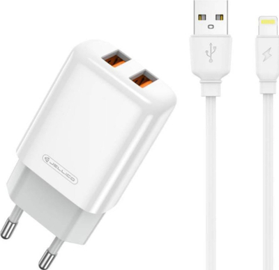 Karikues rrjeti Jellico EU02, 2x USB 2.4A, me kabllo Lightning, i bardhë