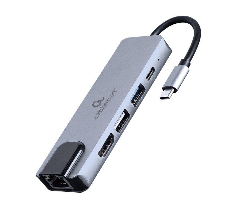 Përshtatës Gembird USB-C Multiport 5-in-1, i argjendtë