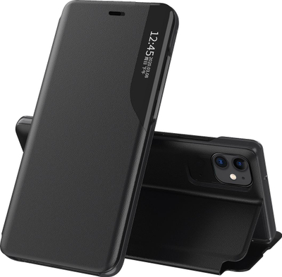 Këllëf libri Hurtel Eco Leather View Case për iPhone 13 Pro Max, me këmbë mbajtëse, i zi